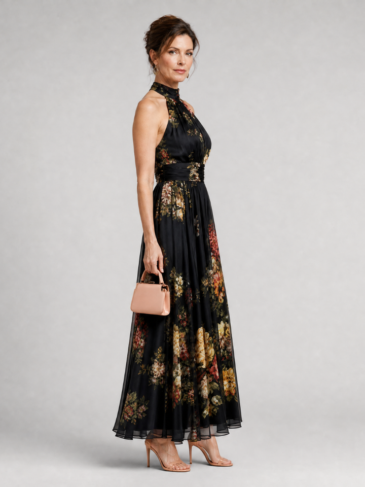 Sior | Abito Midi con Scollo Halter a Fiori