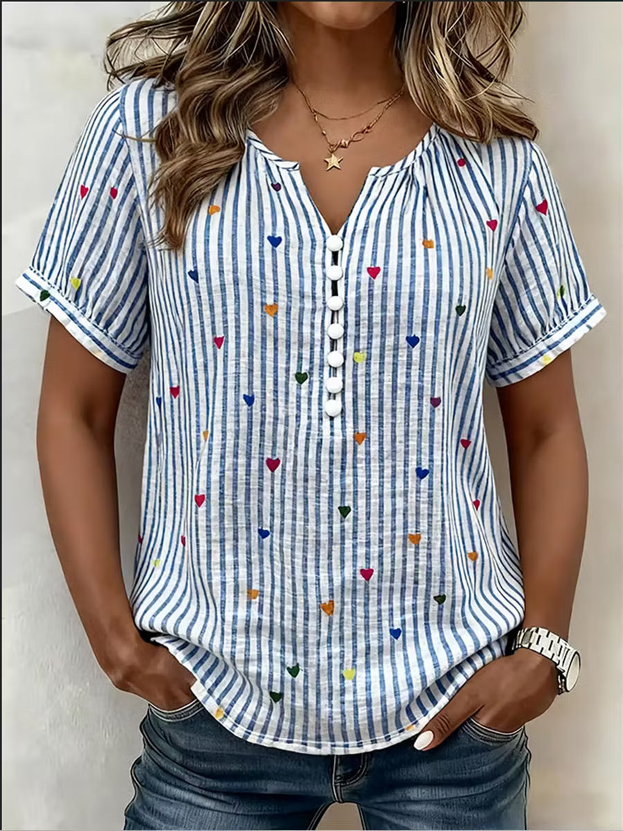 Abigail | Heart Stripe Linen Shirt