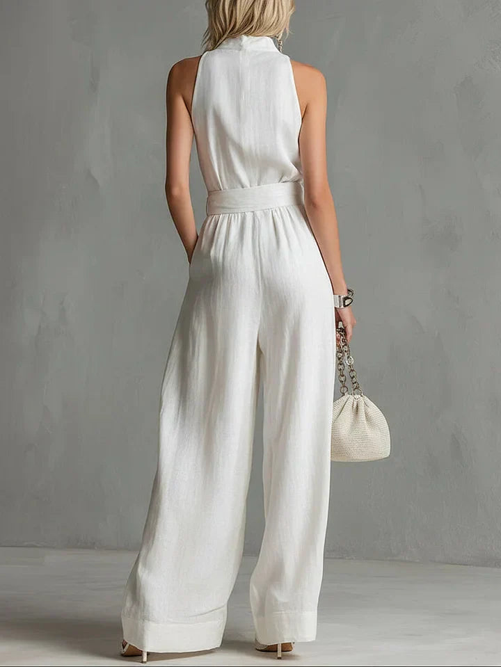 Elegant City Jumpsuit – Belted, Sleeveless, Wide-Leg Fit