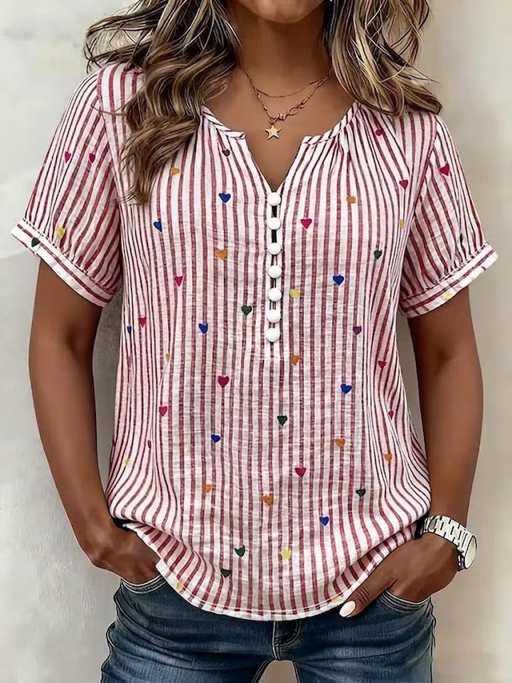 Abigail | Heart Stripe Linen Shirt