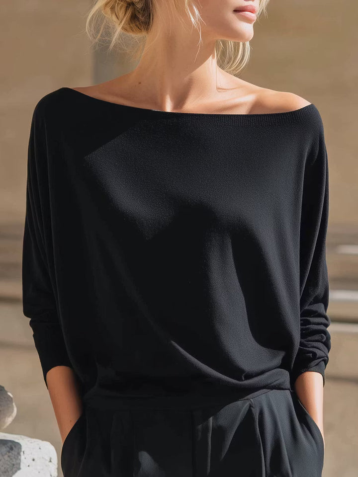 Relaxed Off-Shoulder Batwing Sleeve Knit Top