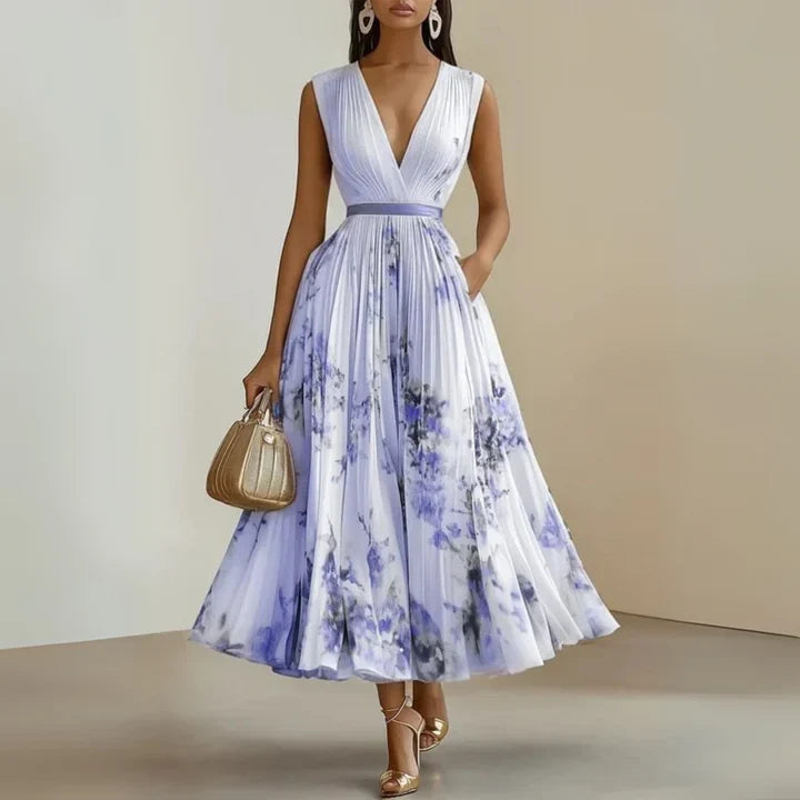 Amelia | Pleated Floral Chiffon Maxi Dress