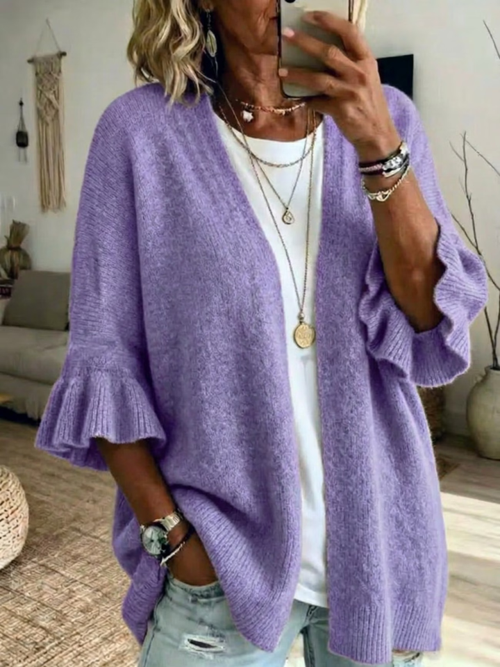 Elena | Gilet Tricoté Chic aux Manches Volantées