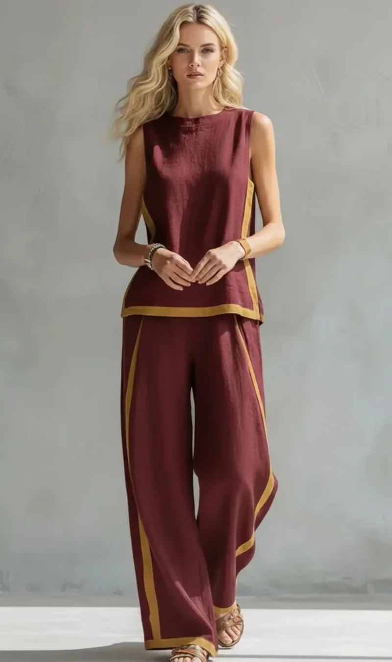 Evelyn | Contrast Trim Two-Piece Wide-Leg Set