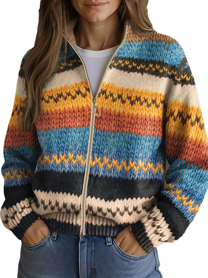 Yseult™ | Cardigan Tricot Rayures Chevron Multicolore
