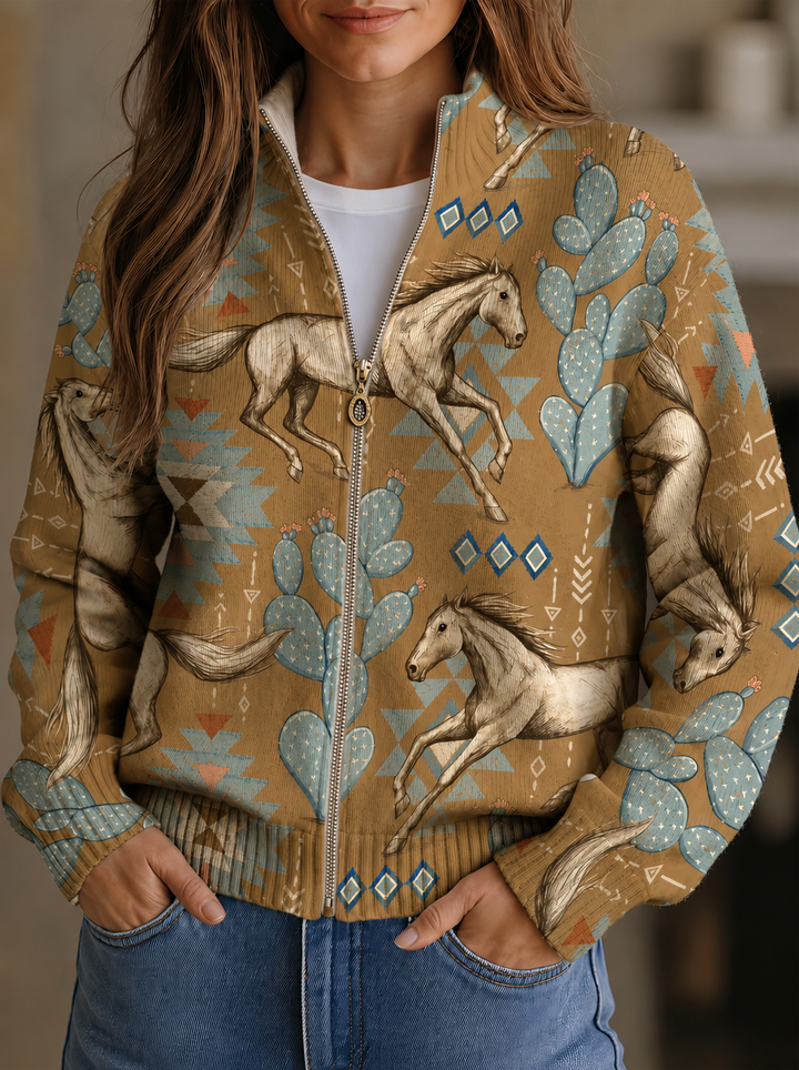 Perpetua™ | Cardigan Zippé Cheval du Désert et Cactus