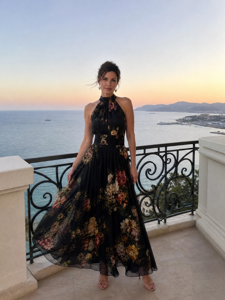 Sior | Abito Midi con Scollo Halter a Fiori