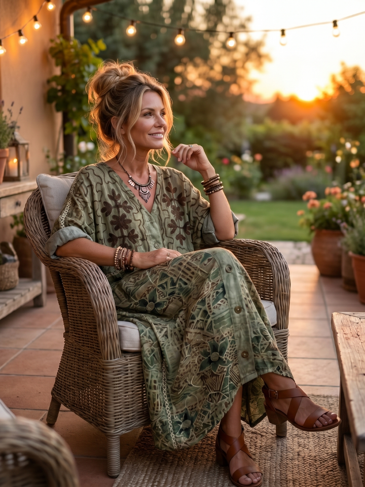 Aleta | Robe Midi Oversized avec Boutons et Poches