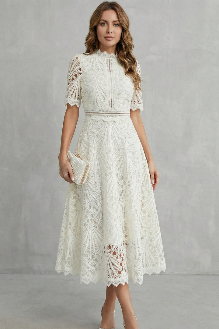 SERAPHINA | Lace Midi Dress with Elegant High Neckline