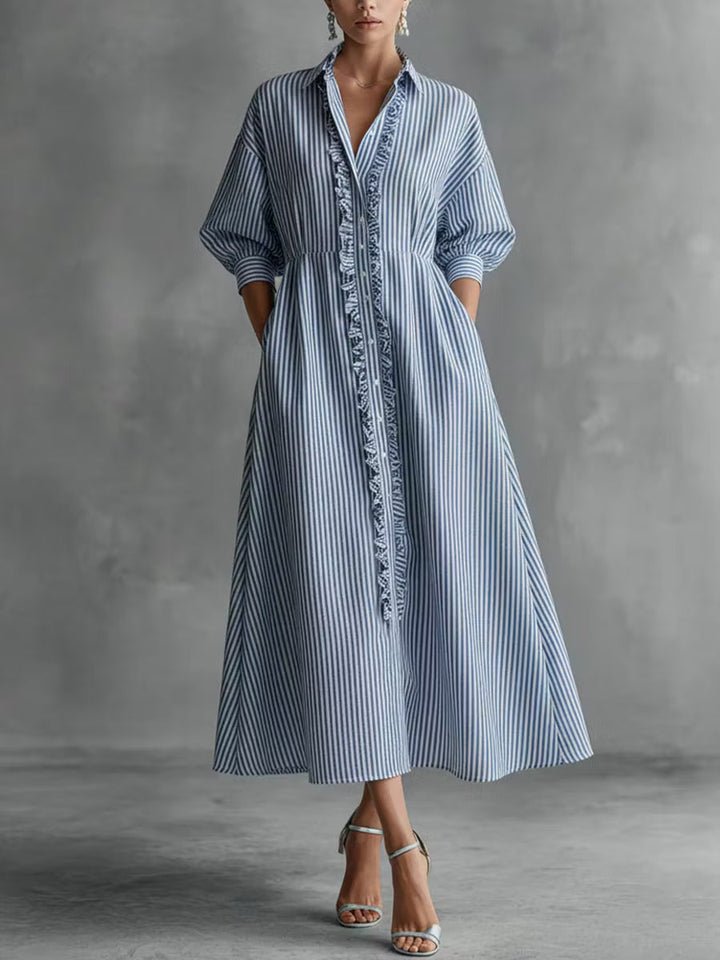 Claire | Ruffled Striped Shirt Dress