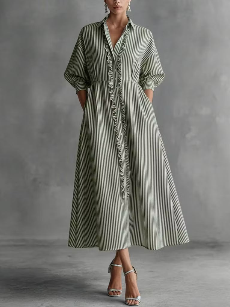 Claire | Ruffled Striped Shirt Dress