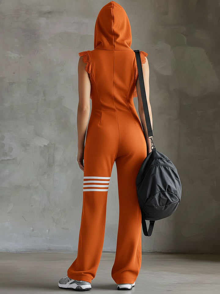 Giada - Retro Sports Jumpsuit with Hood and Stripes