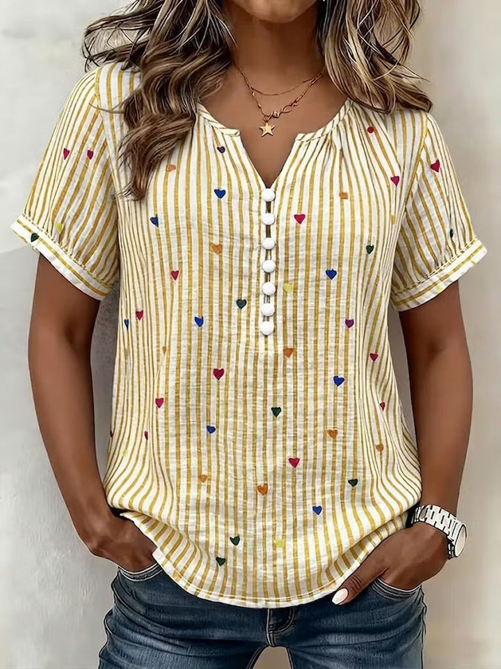Abigail | Heart Stripe Linen Shirt