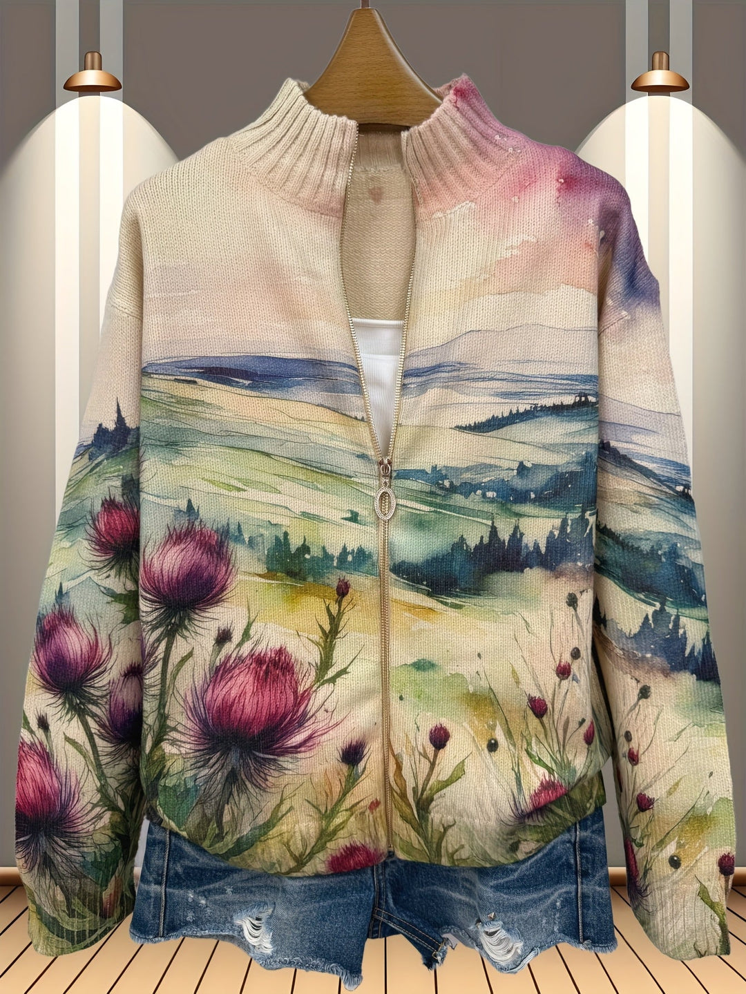 Zelda™ | Cardigan Zip Paysage Chardon Écossais