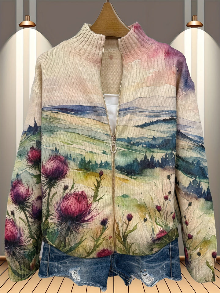 Zelda™ | Cardigan Zip Paysage Chardon Écossais