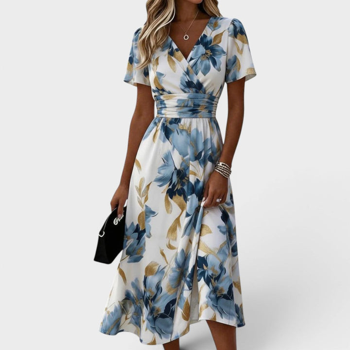 Elara | Robe Midi avec Bande Florale