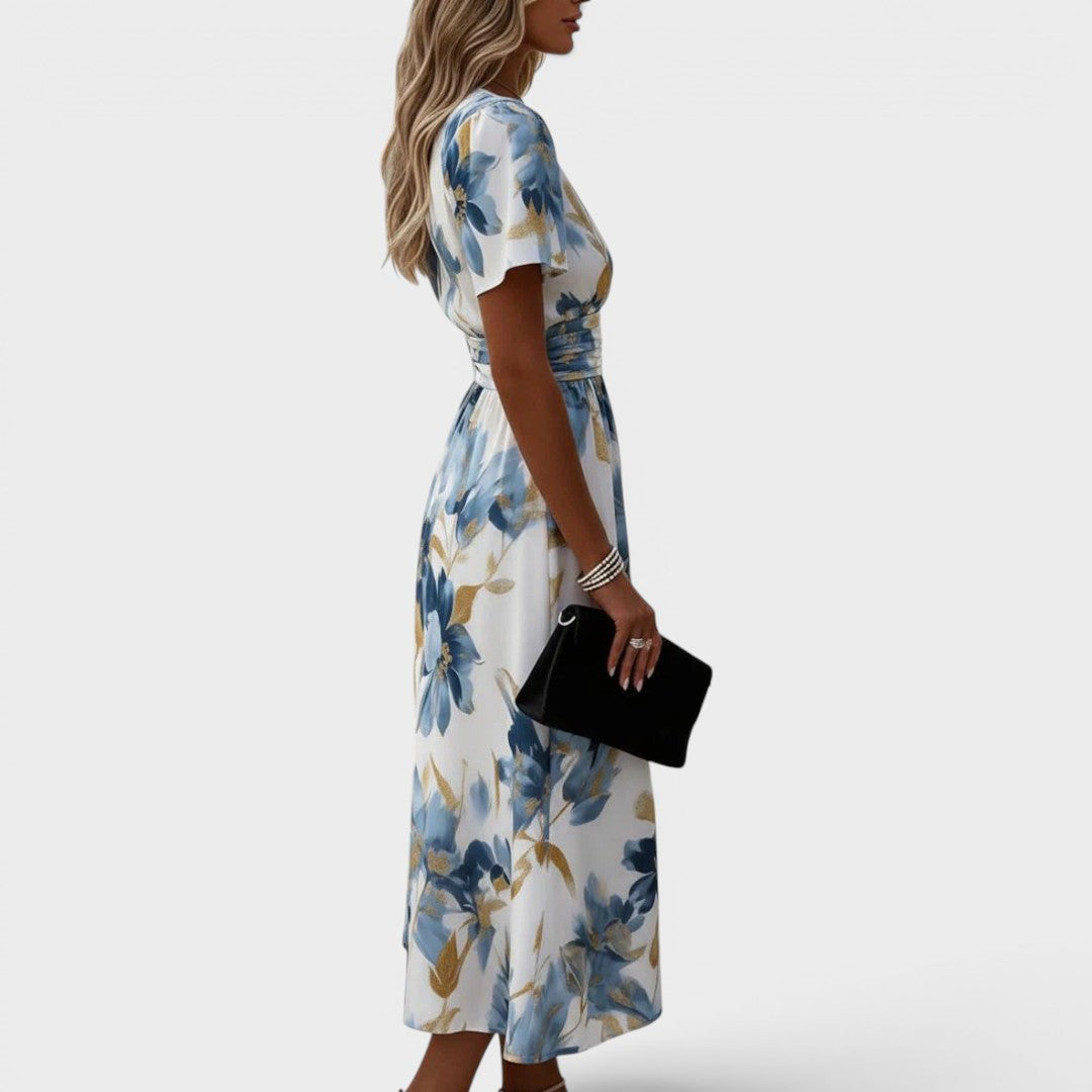 Elara | Robe Midi avec Bande Florale