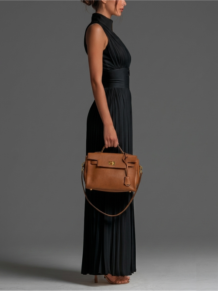 Zsófia Jumpsuit – Black Pleated Chiffon Set