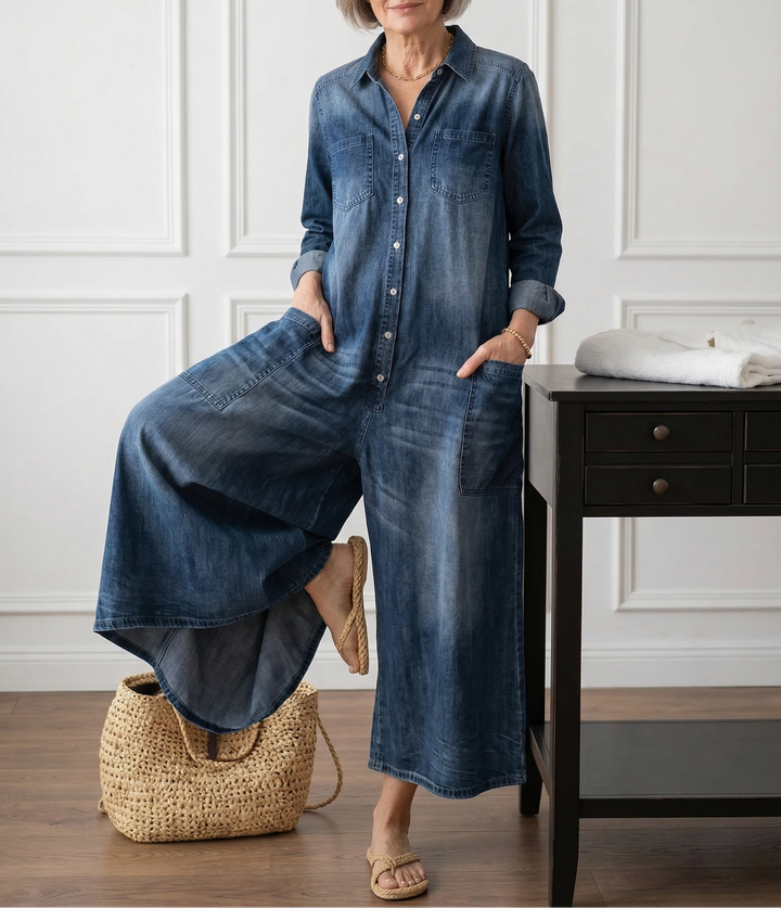 Diana | Combinaison vintage en denim doux lavé avec boutons