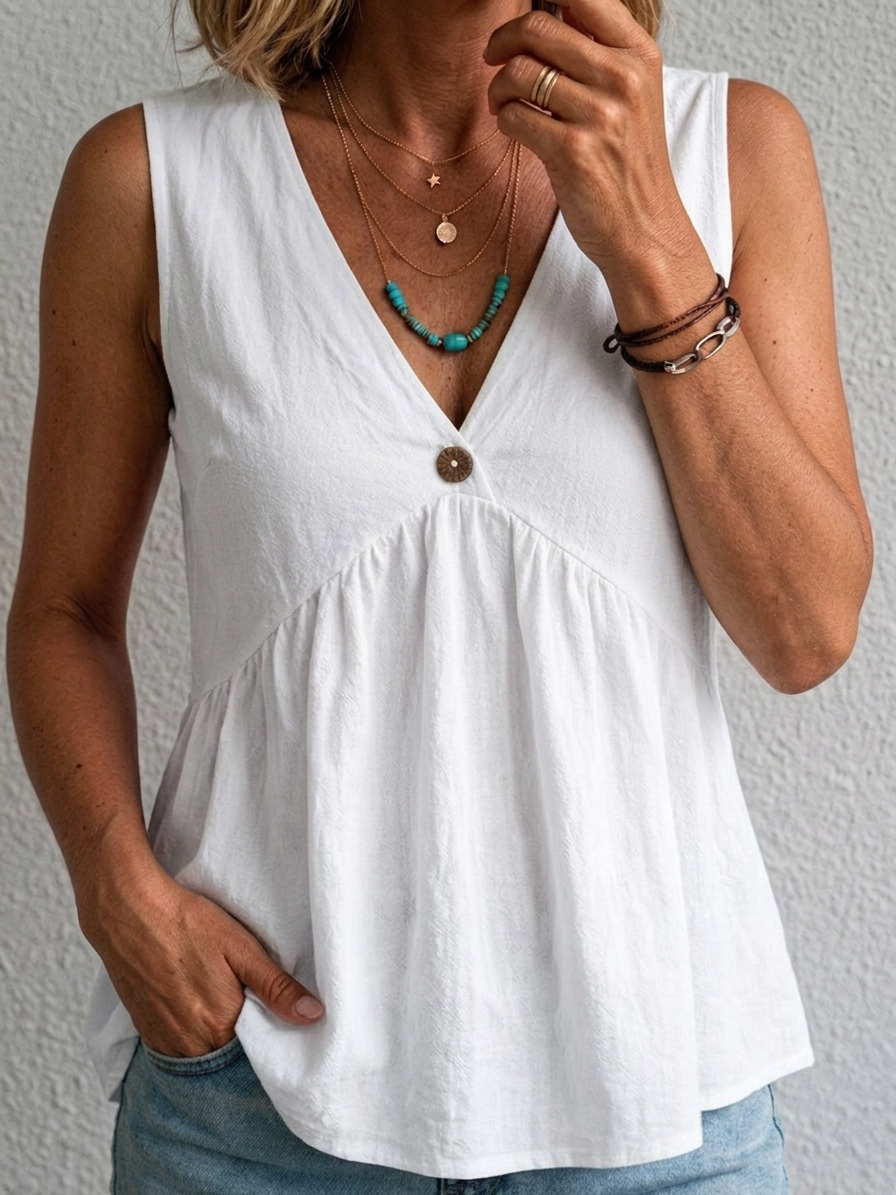 Charlotte | V-Neck Cotton Sleeveless Top