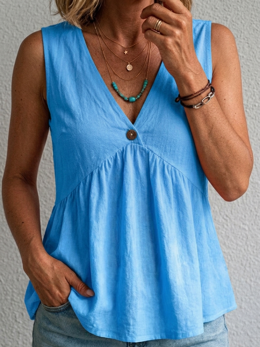 Charlotte | V-Neck Cotton Sleeveless Top