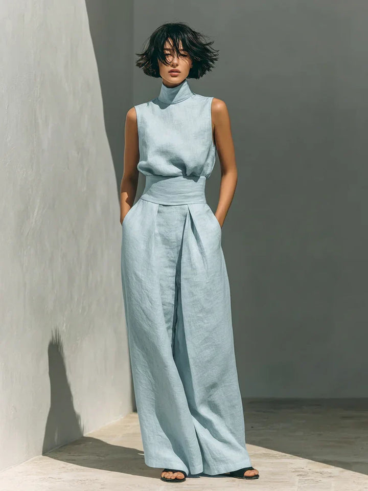 Joana Elegant Set with Thin Strap Top and Wide-Leg Pants