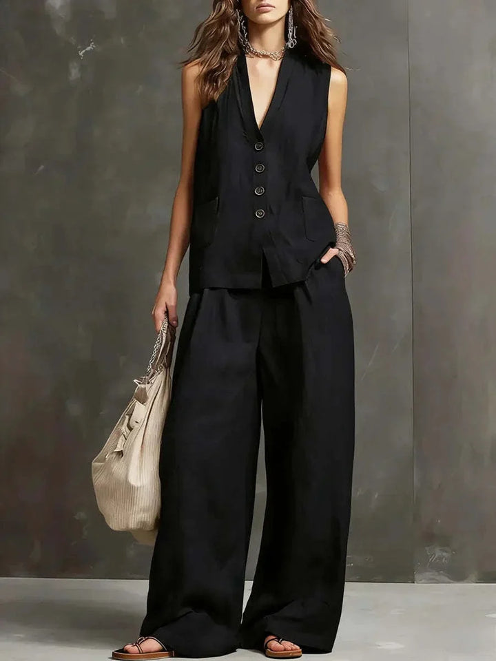 Irina Ensemble de Deux Pièces avec Gilet sans Manches et Pantalon Évasé