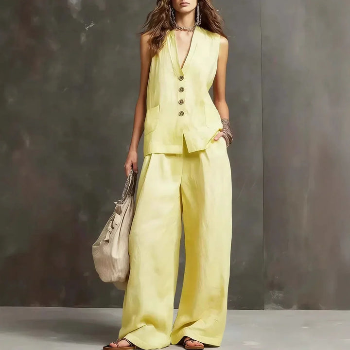 Irina Ensemble de Deux Pièces avec Gilet sans Manches et Pantalon Évasé