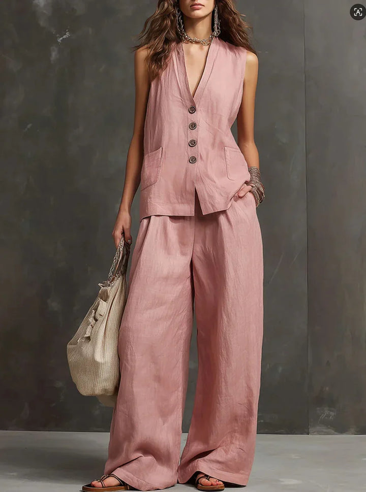 Irina Ensemble de Deux Pièces avec Gilet sans Manches et Pantalon Évasé