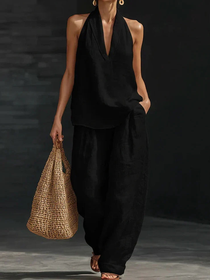 Andrea Ensemble sans Manches avec Pantalon Patte Large