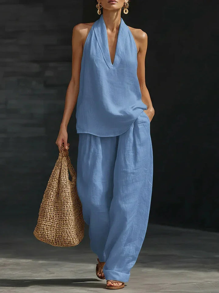 Andrea Ensemble sans Manches avec Pantalon Patte Large