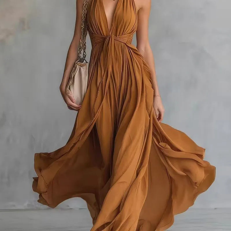 LILAC | Purple Maxi Dress Halter Draped Flowy Elegant Evening Style