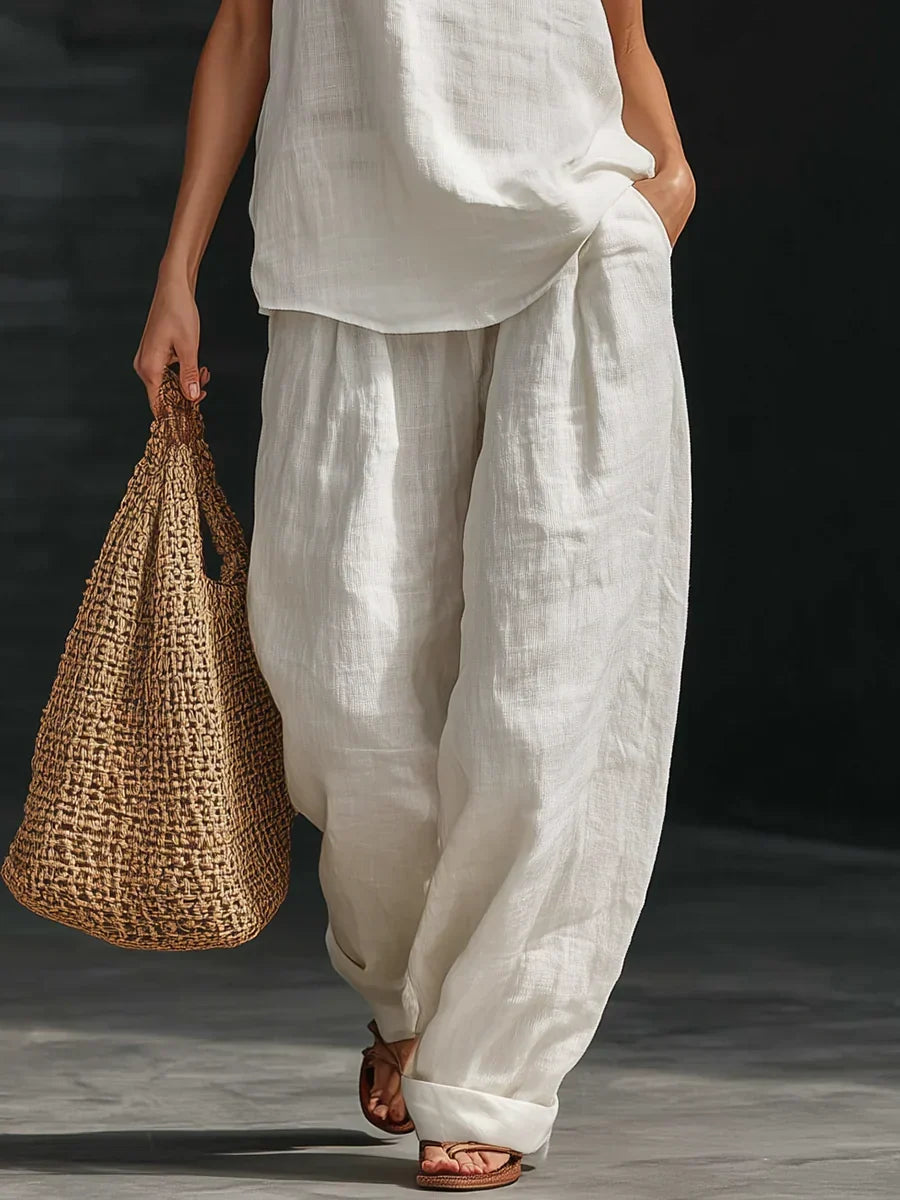 Andrea Ensemble sans Manches avec Pantalon Patte Large