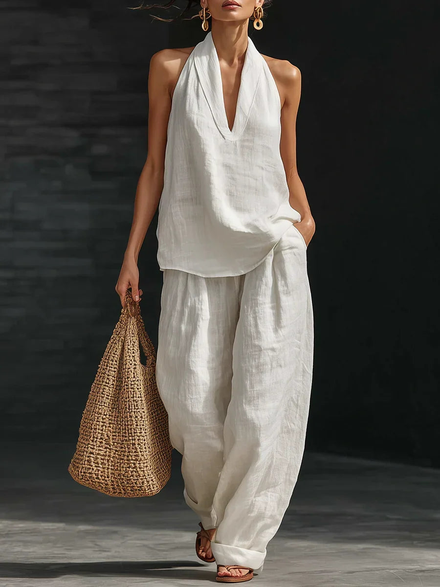 Andrea Ensemble sans Manches avec Pantalon Patte Large