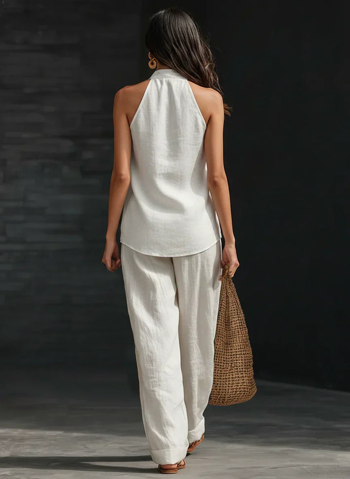 Andrea Ensemble sans Manches avec Pantalon Patte Large