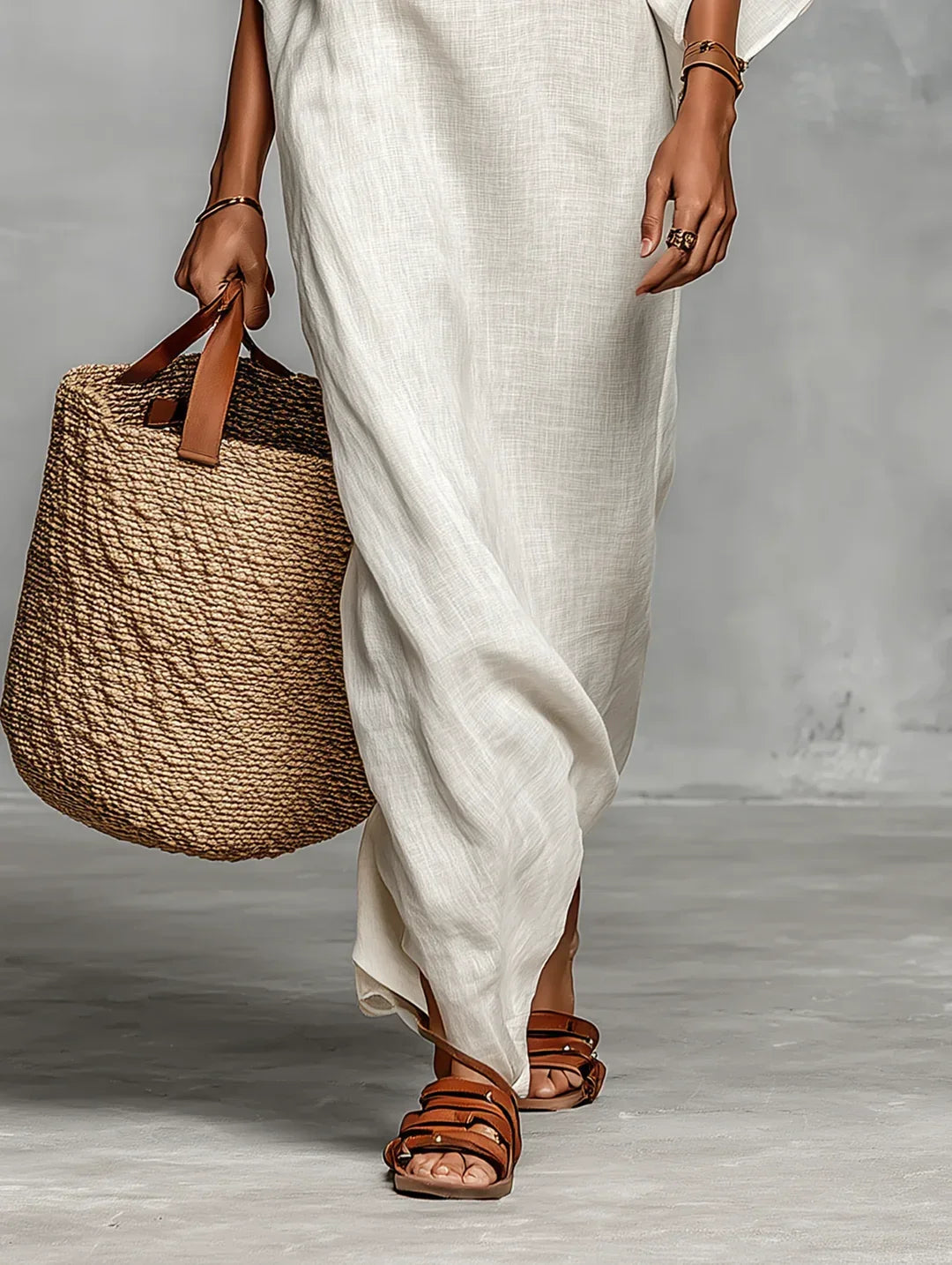 Naiara Robe Maxi avec Épaules Dénudées et Manches Chauve-Souris