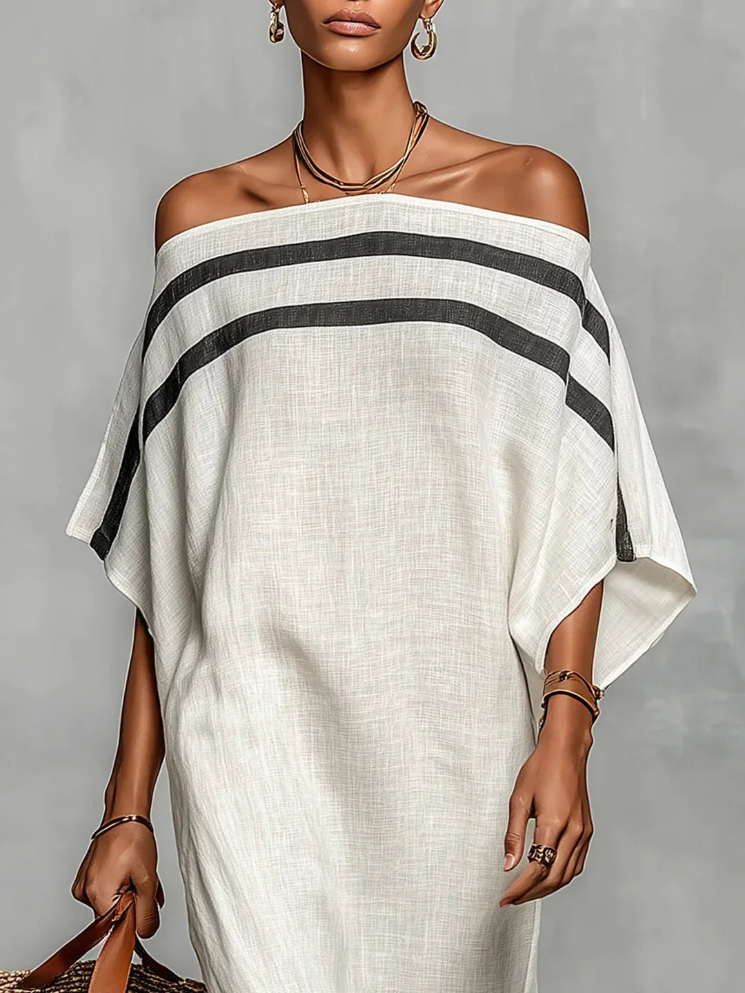 Naiara Robe Maxi avec Épaules Dénudées et Manches Chauve-Souris