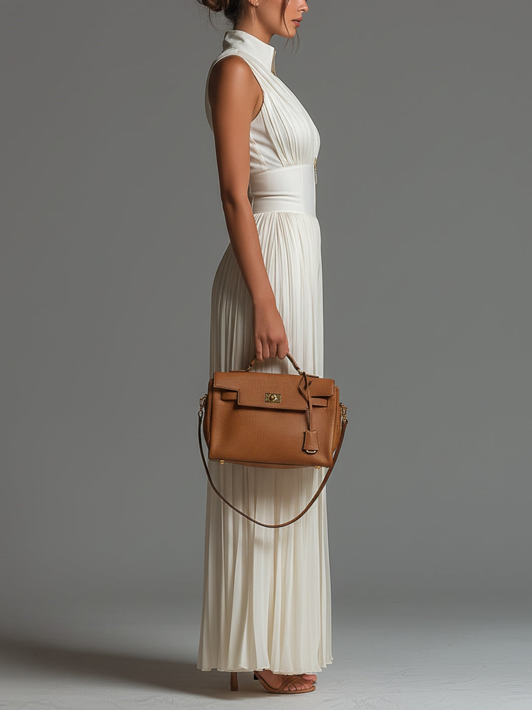 Zsófia Jumpsuit – White Pleated Chiffon