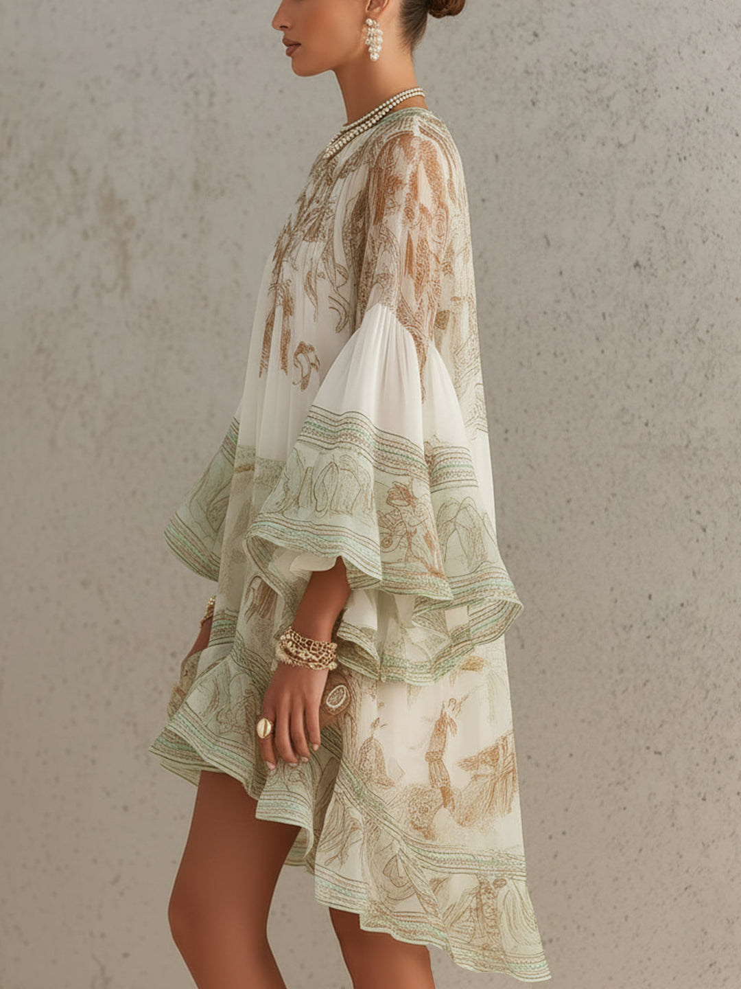 Rosalie | Robe Mini à Manches Volantées et Ourlet Rayé Vert