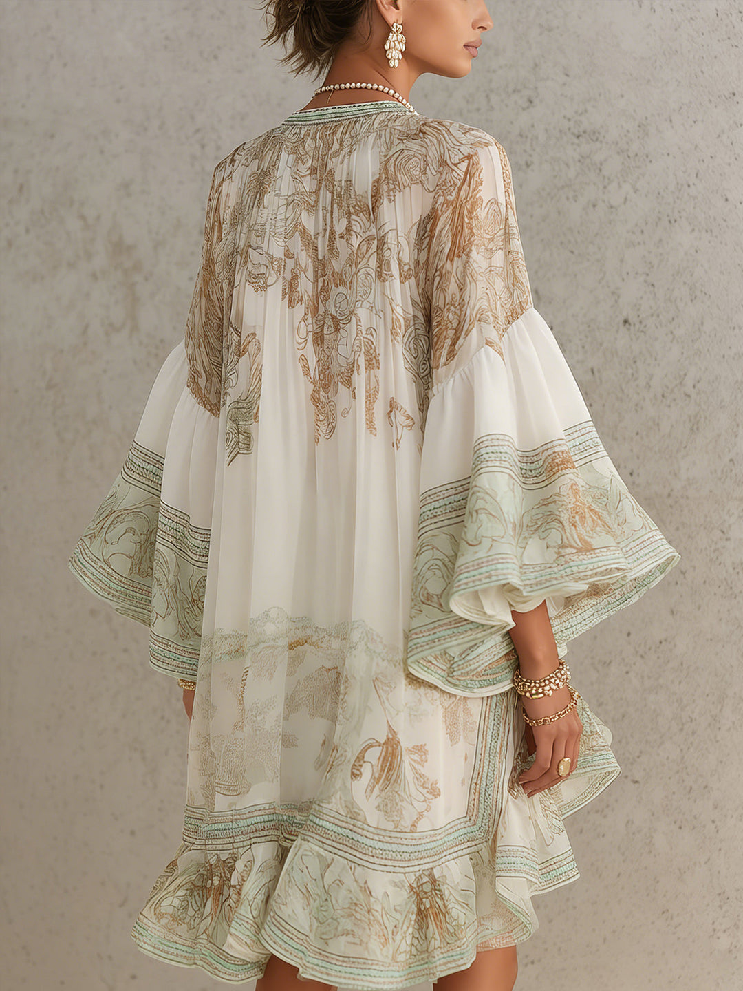 Rosalie | Robe Mini à Manches Volantées et Ourlet Rayé Vert