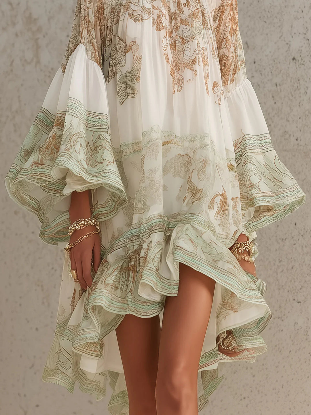 Rosalie | Robe Mini à Manches Volantées et Ourlet Rayé Vert