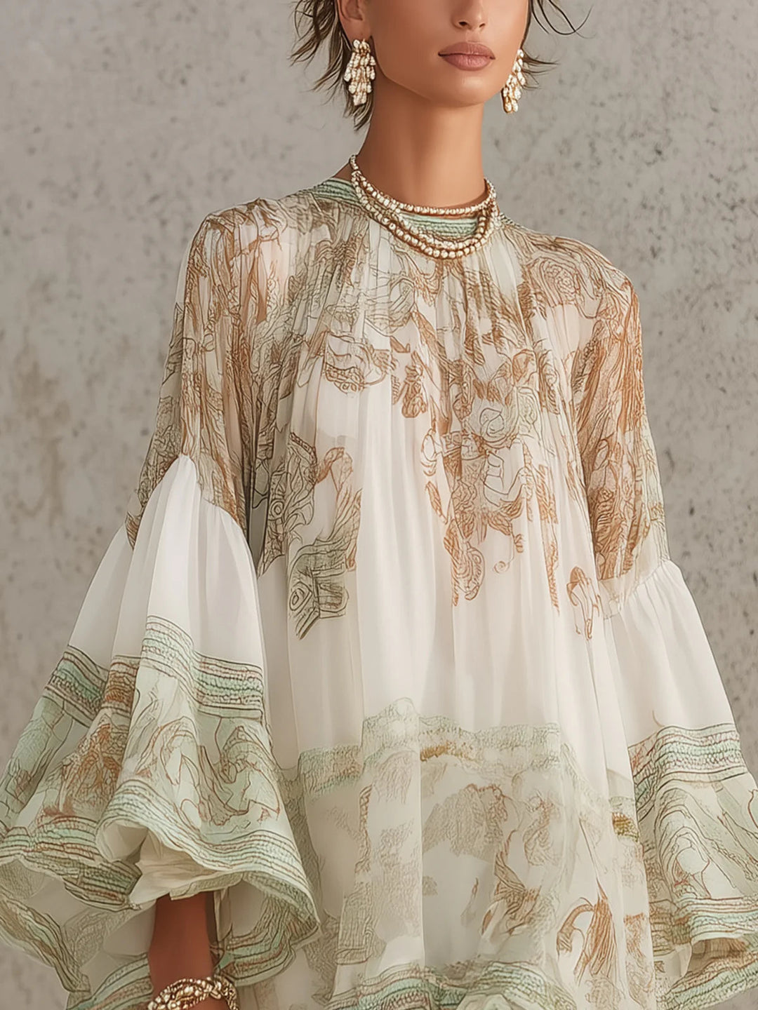 Rosalie | Robe Mini à Manches Volantées et Ourlet Rayé Vert