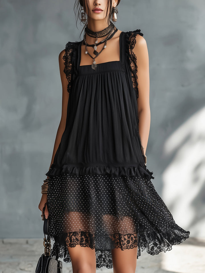 Pauline | Robe Mini Transparente à Pois, Volants et Bordure Noire