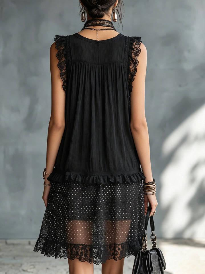 Pauline | Robe Mini Transparente à Pois, Volants et Bordure Noire