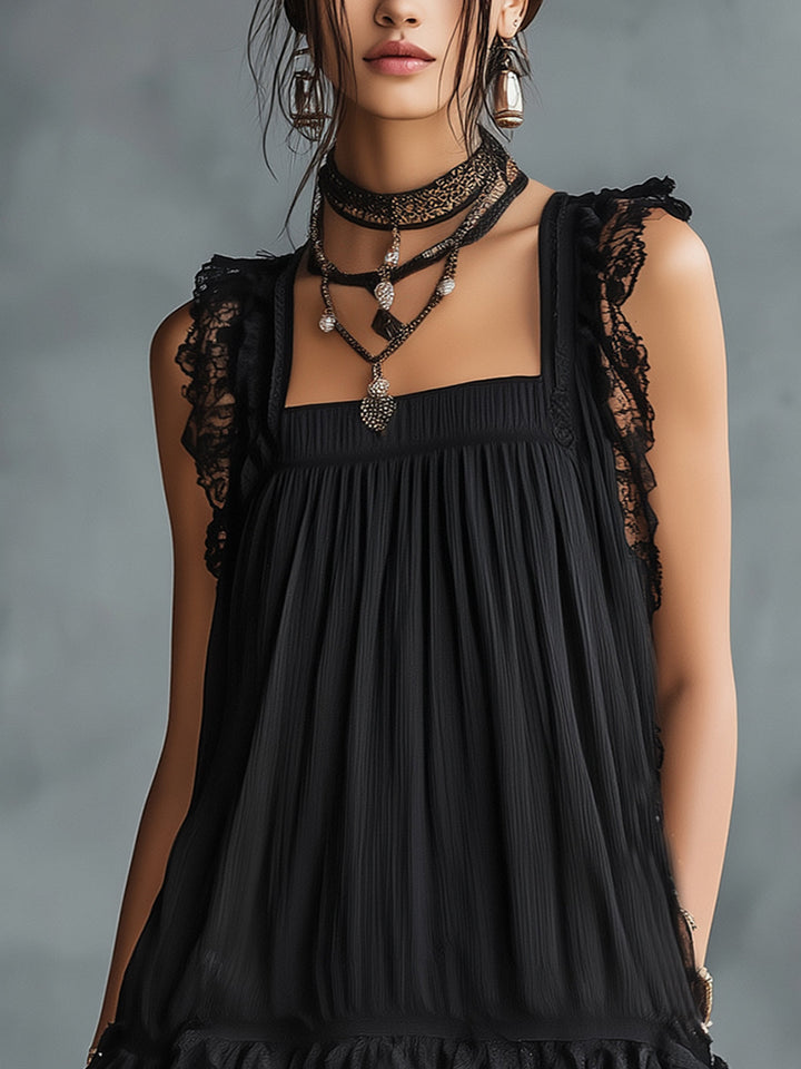 Pauline | Robe Mini Transparente à Pois, Volants et Bordure Noire