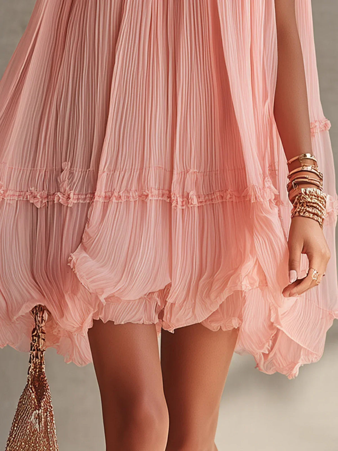 Magdalena Vestido Mini Rosa a Rayas con Escote Halter
