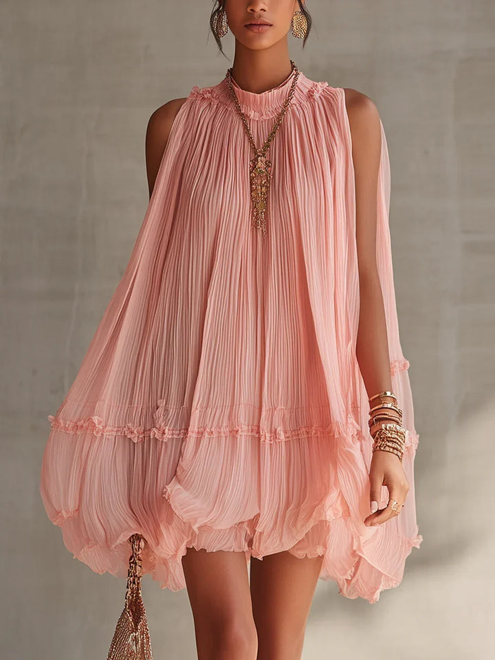 Magdalena Vestido Mini Rosa a Rayas con Escote Halter