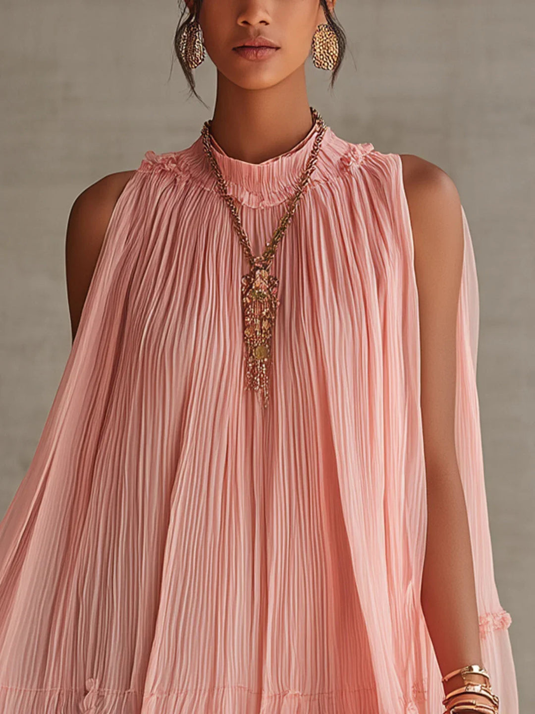Magdalena Vestido Mini Rosa a Rayas con Escote Halter
