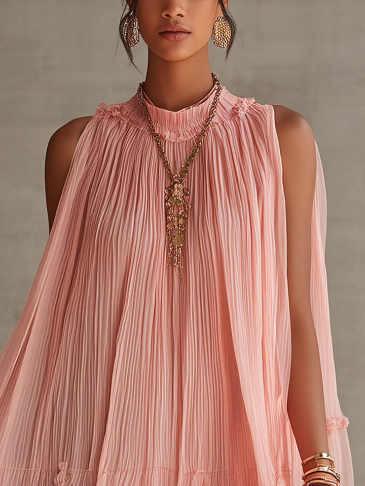 Magdalena Vestido Mini Rosa a Rayas con Escote Halter