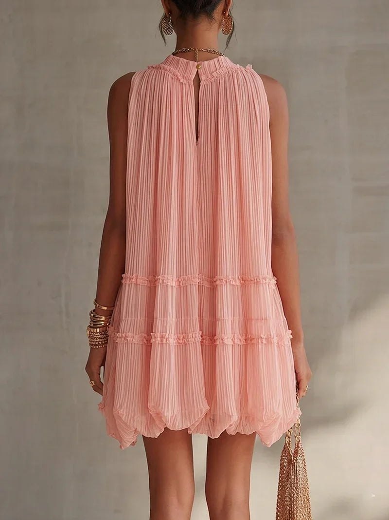 Magdalena Vestido Mini Rosa a Rayas con Escote Halter